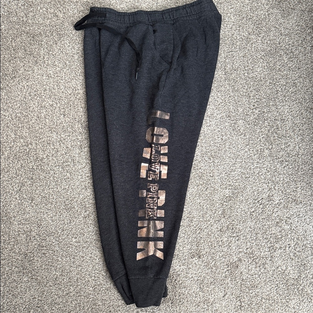 PINK Victoria's Secret Charcoal Joggers with Metallic Lettering